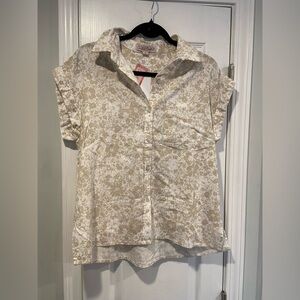 NWT Coastal Comfort Size S Tan Tropical Linen Short Sleeve Button Down Shirt